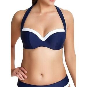 Panache Navy and White Bikini Top